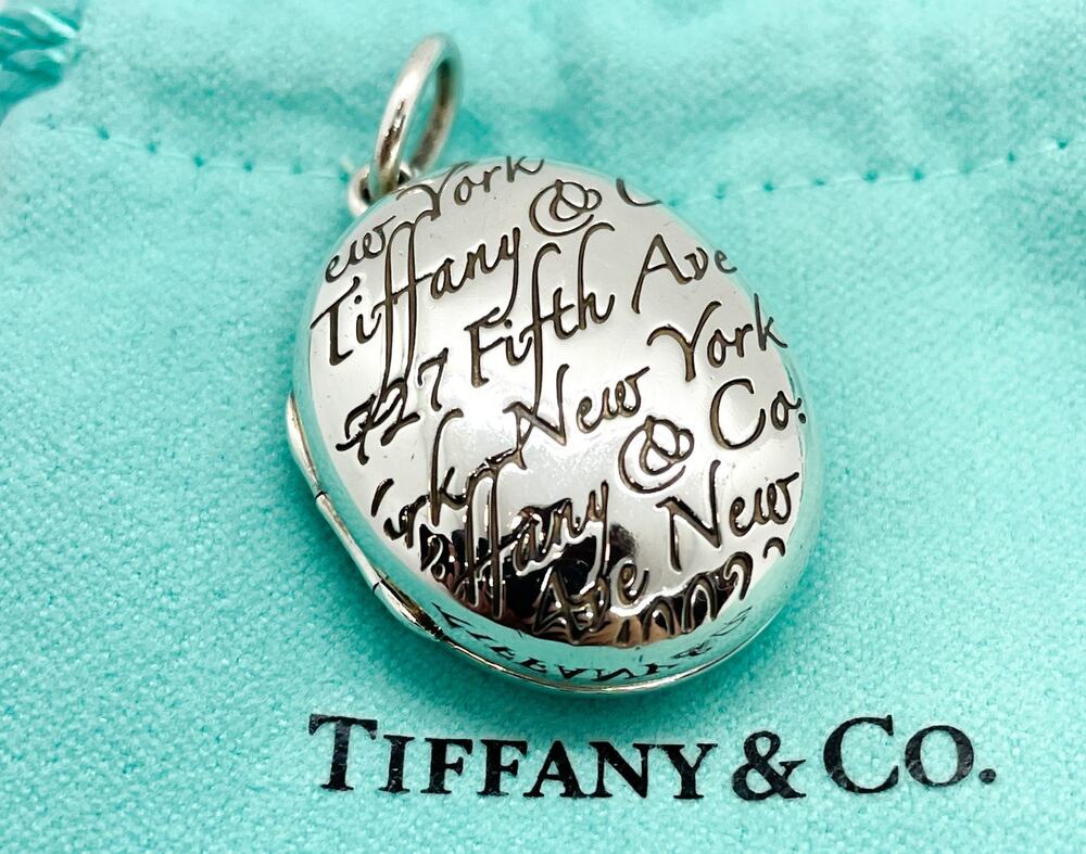RARE Tiffany & Co Notes Script Oval Locket Pendant Sterling Silver
